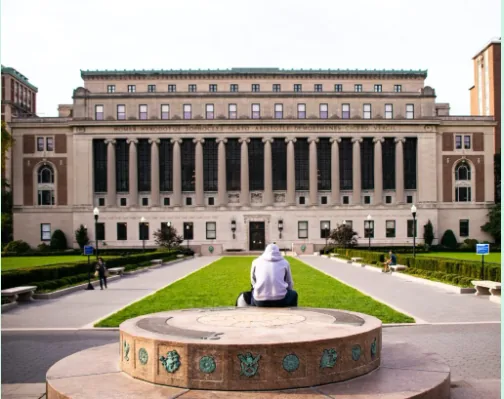 Columbia University library seen across its front lawn